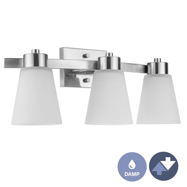 Prominence Home Fairendale, Three Light Brushed Nickel Bathroom Vanity Light with Frosted Glass 51569-40